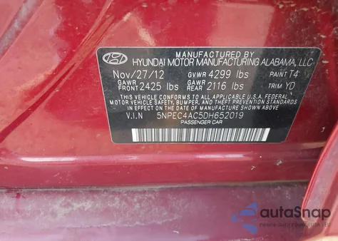 2013 Hyundai Sonata Limited from USA, damaged, VIN 5NPEC4AC5DH652019